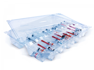 Blue PETG Clinical Tray with Syringes and Vials