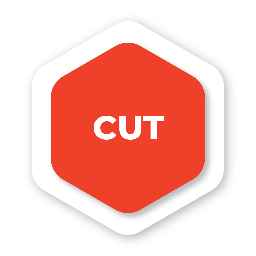 Hexagon with the word "Cut"