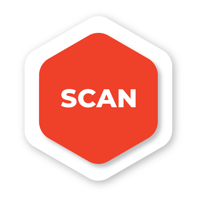 Hexagon with the word "Scan"